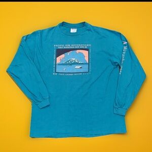 Teal Long Sleeve Cool Logo Pacific Rim 5k Marathon  Graphic T-Shirt